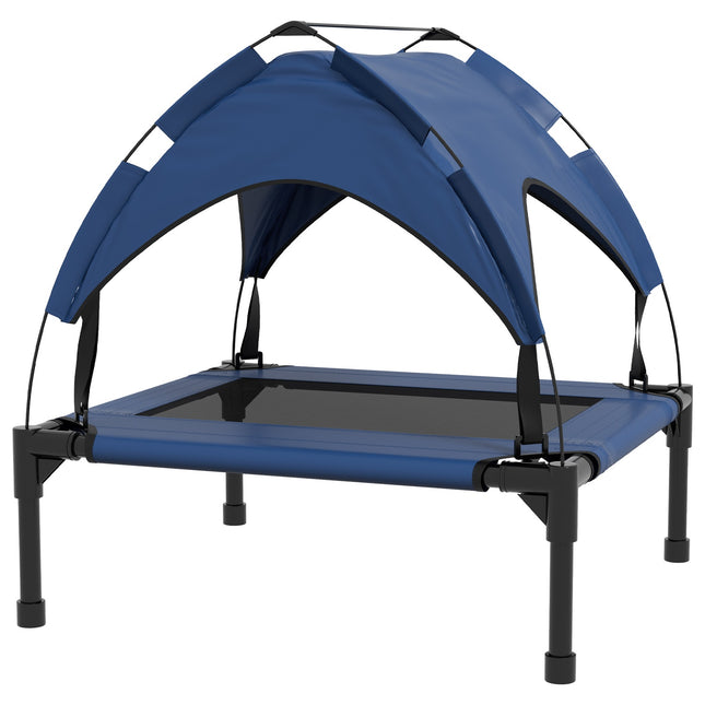 PAWROOM - Korotettu koiransänky katos, Lemmikkien sänky, ulkona oleva koiran lepotuoli katolla, hengittävä, pienille ja keskikokoisille koirille Tummansininen Oxford 76 x 61 x 69,5 cm