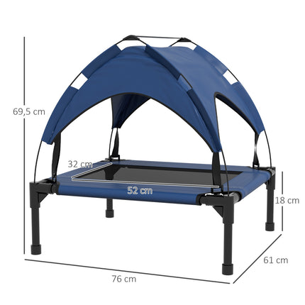 PAWROOM - Korotettu koiransänky katos, Lemmikkien sänky, ulkona oleva koiran lepotuoli katolla, hengittävä, pienille ja keskikokoisille koirille Tummansininen Oxford 76 x 61 x 69,5 cm