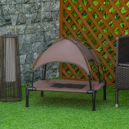 PAWROOM - Outdoor Pet Bed Katos Korotettu Koiransänky, Hengittävä Taft Kangas, Kahvi, 61X46X62Cm