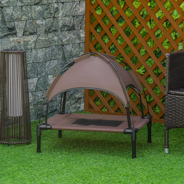 PAWROOM - Outdoor Pet Bed Katos Korotettu Koiransänky, Hengittävä Taft Kangas, Kahvi, 61X46X62Cm