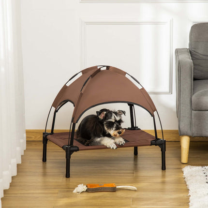 PAWROOM - Outdoor Pet Bed Katos Korotettu Koiransänky, Hengittävä Taft Kangas, Kahvi, 61X46X62Cm