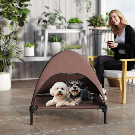 PAWROOM - Koiran lepotuoli katolla, korotettu koiransänky keskikokoisille koirille, jäähdyttävä lemmikkituoli pestävällä mesh-metallirungolla, kantolaukku, lemmikkisänky ulkoretkeilyyn 76x61x71cm, kahvi