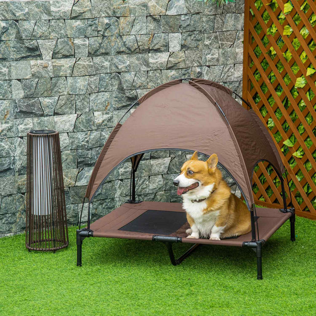 PAWROOM - Korotettu Koiransänky Ulkokatos Hengittävä Tafti Kangas Kahvi 92X76X90Cm