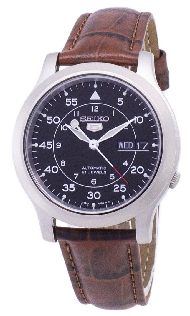Seiko 5 Military SNK809K2-var-SS2 Automatisk brunt läderarmband herrklocka