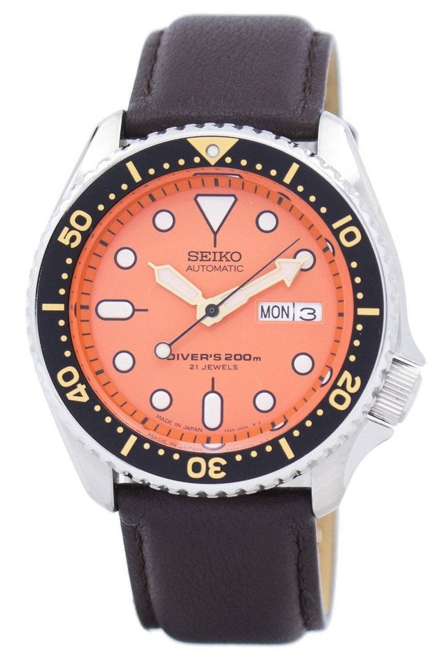 Seiko Automatic Divers mörkbrunt läder SKX011J1-var-LS11 200M herrklocka