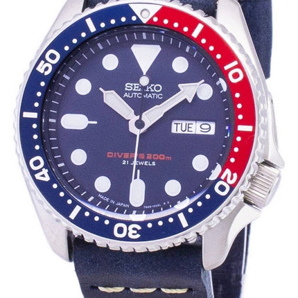 Seiko Automatic SKX009J1-var-LS15 Diver's 200M mörkblå läderrem herrklocka