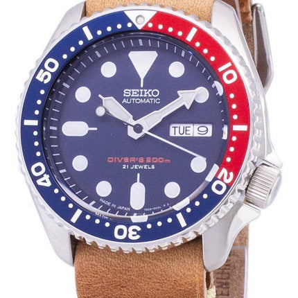 Seiko Automatic SKX009J1-var-LS18 Diver's 200M Japan-tillverkad brunt läderarmband herrklocka
