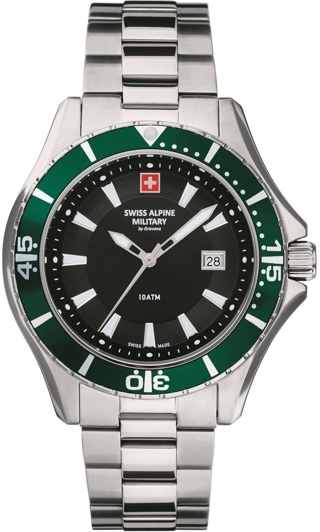 Swiss Alpine Military By Grovana Nautilus Black Dial Quartz 7040.1134 100M herrklocka