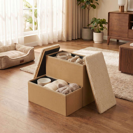 TASSORA - Kokoontaitettavat koiranportaat säilytystilalla – Beige, koko S