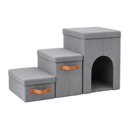 TASSORA - Dog Stairs, Foldable 3-Step With Storage And Hide