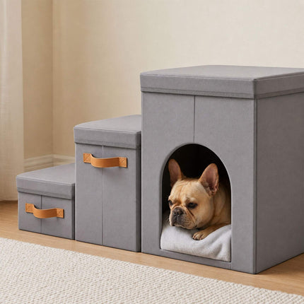 TASSORA - Dog Stairs, Foldable 3-Step With Storage And Hide