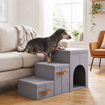 TASSORA - Dog Stairs, Foldable 3-Step With Storage And Hide