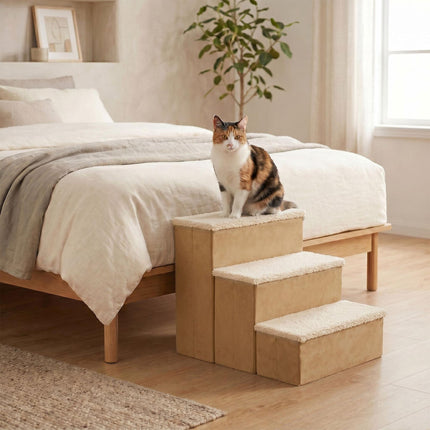 TASSORA - Foldable Dog Steps with Storage, Beige, Medium