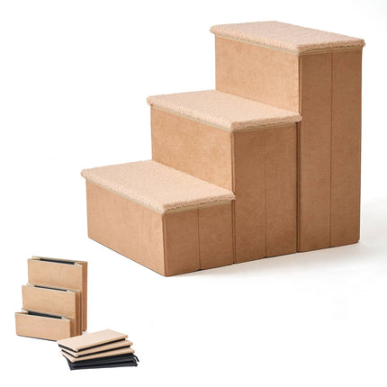 TASSORA - Foldable Dog Steps with Storage, Beige, Medium