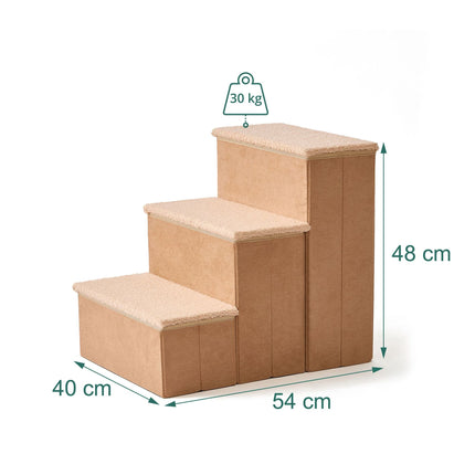 TASSORA - Foldable Dog Steps with Storage, Beige, Medium