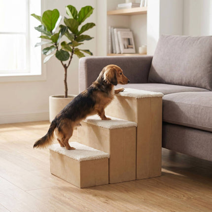 TASSORA - Foldable Dog Steps with Storage, Beige, Medium
