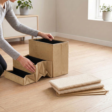 TASSORA - Foldable Dog Steps with Storage, Beige, Medium