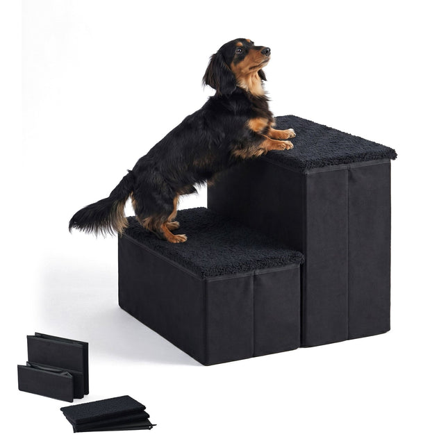 TASSORA - Foldable Dog Steps with Storage - Black, Small