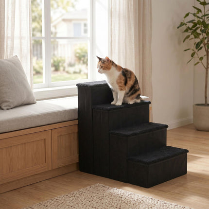 TASSORA - Foldable Dog Steps with Storage, Large, Black
