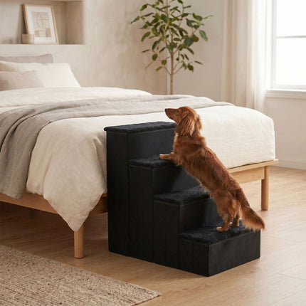 TASSORA - Foldable Dog Steps with Storage, Large, Black