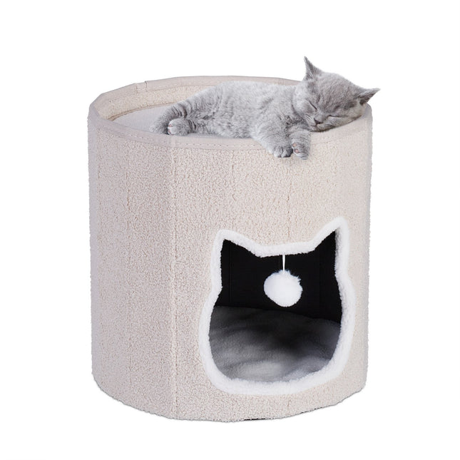 TASSORA - Foldable Beige Cat Cave with Cushion and Toy