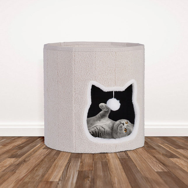 TASSORA - Foldable Beige Cat Cave with Cushion and Toy