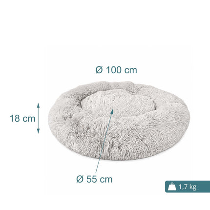 TASSORA - Pyöreä pehmoinen koiranpeti, 100 cm, vaaleanharmaa