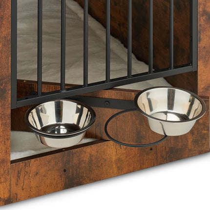 TASSORA - Indoor Dog Crate with Bowls - Wood Effect, Medium