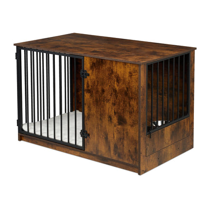 TASSORA - Indoor Dog Crate with Bowls - Wood Effect, Medium