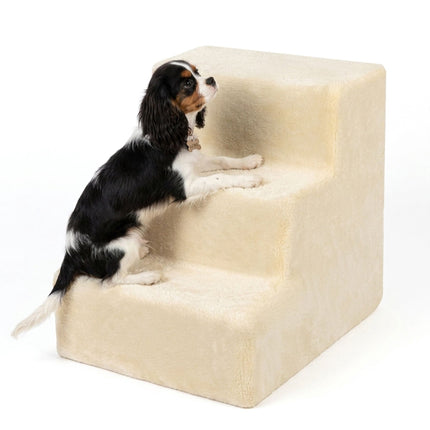 TASSORA - Dog Stairs, 3 Steps - Beige, Soft Plush Cover