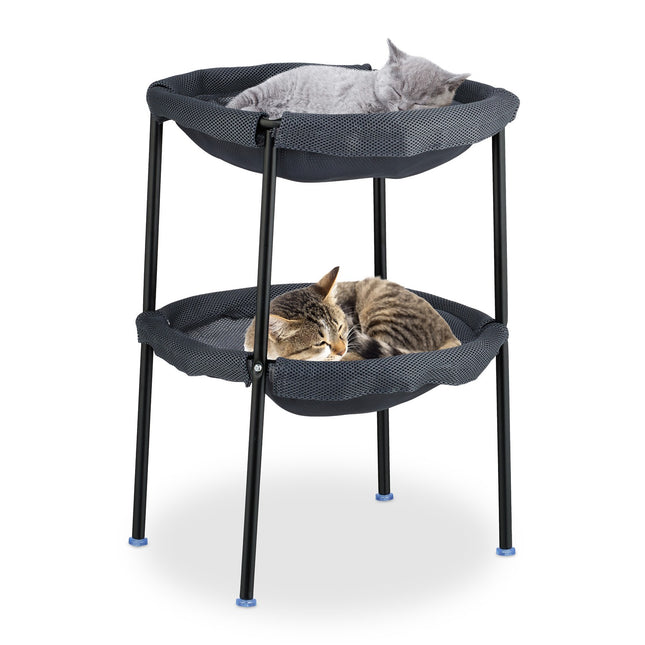 TASSORA - Cat Hammock Bed, 2 Tiers, Steel Frame, Grey Mesh