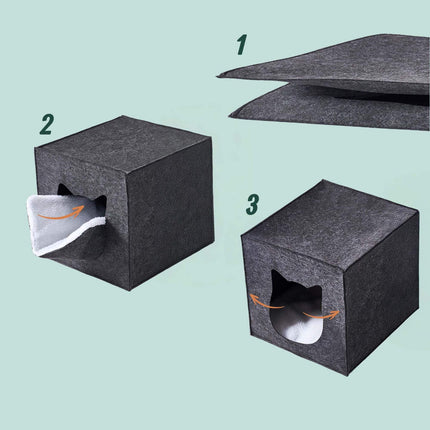 TASSORA - Felt Cat Cave Cube - Foldable, Includes Cushion