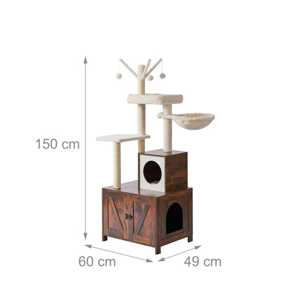 TASSORA - Cat Tree With Litter Cabinet, 150 cm, Sisal Posts