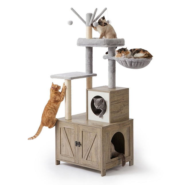 TASSORA - Cat Tree With Litter Cabinet, 150 cm, Sisal Posts