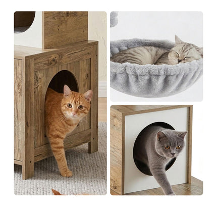 TASSORA - Cat Tree With Litter Cabinet, 150 cm, Sisal Posts