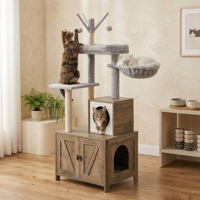 TASSORA - Cat Tree With Litter Cabinet, 150 cm, Sisal Posts