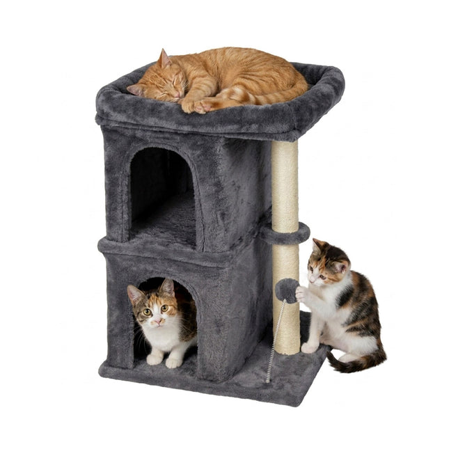 TASSORA - Cat Tree with Caves & Bed, Dark Gray, 71 cm High