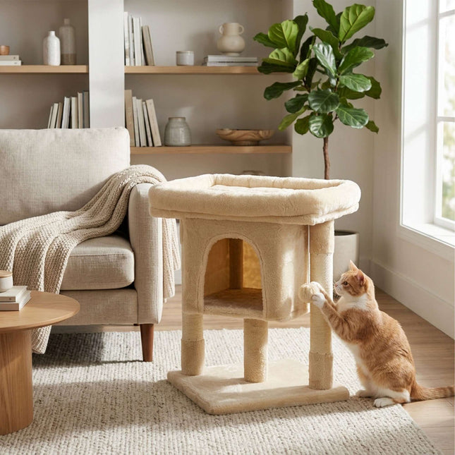 TASSORA - Cat Tree with Cave & Platform, Beige, 60 cm
