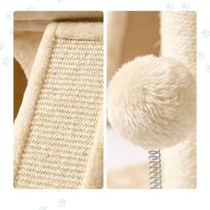 TASSORA - Kissan kiipeilykiipeilypuu luolalla ja sängyllä, beige – sisal ja pehmo