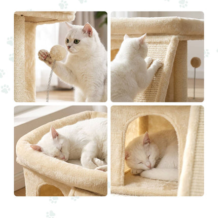TASSORA - Kissan kiipeilykiipeilypuu luolalla ja sängyllä, beige – sisal ja pehmo