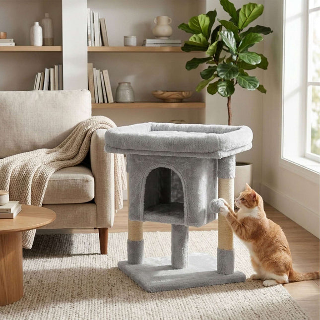 TASSORA - Cat Tree with Cave & Platform, Light Grey, 60cm