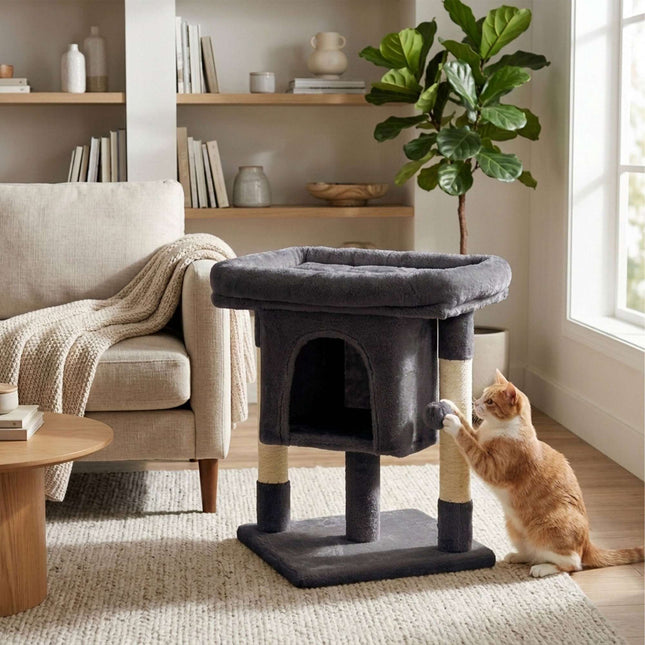TASSORA - Cat Tree with Cave & Platform, Dark Gray, 60 cm High