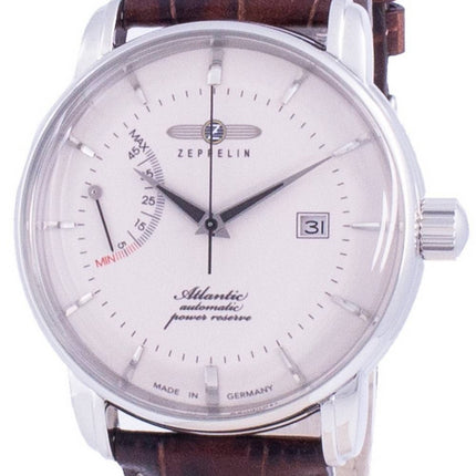Zeppelin Atlantic White Dial Läderrem Automatisk 8462-5 84625 Herrklocka