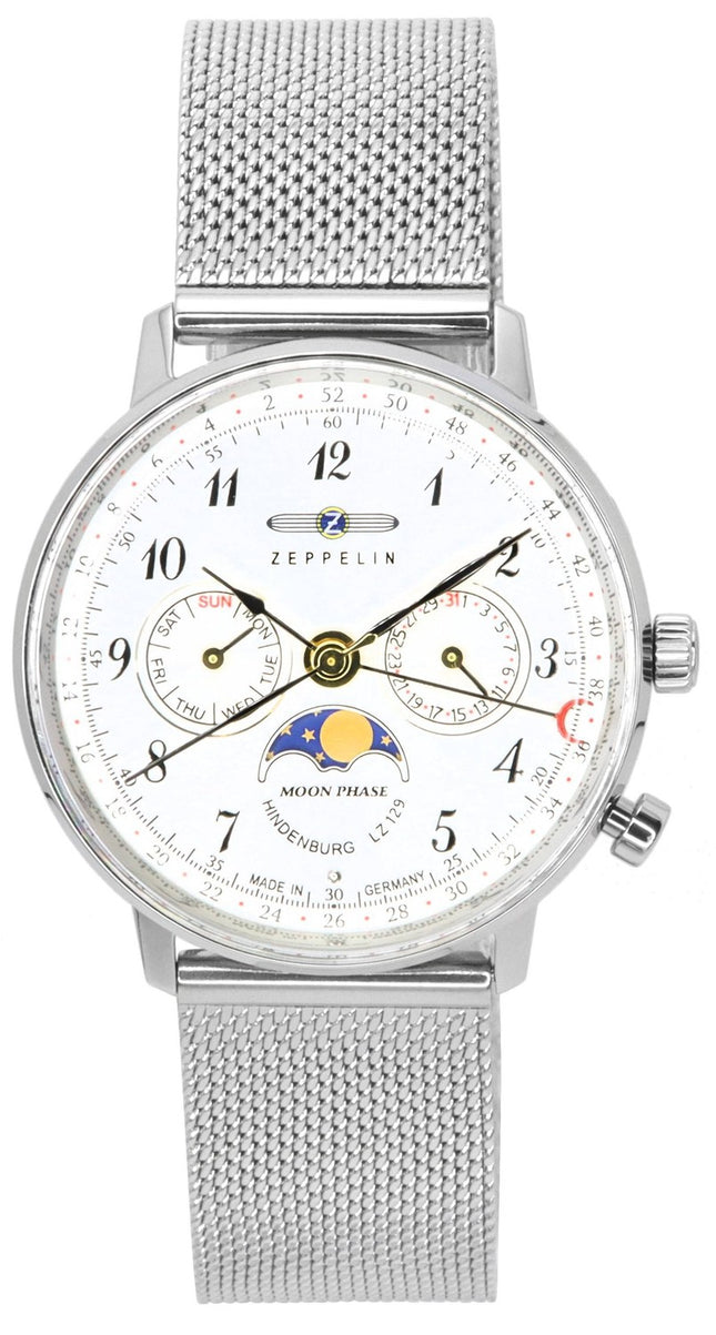 Zeppelin LZ129 Hindenburg Moonphase Silver Urtavla Quartz 7037M1 Damklocka
